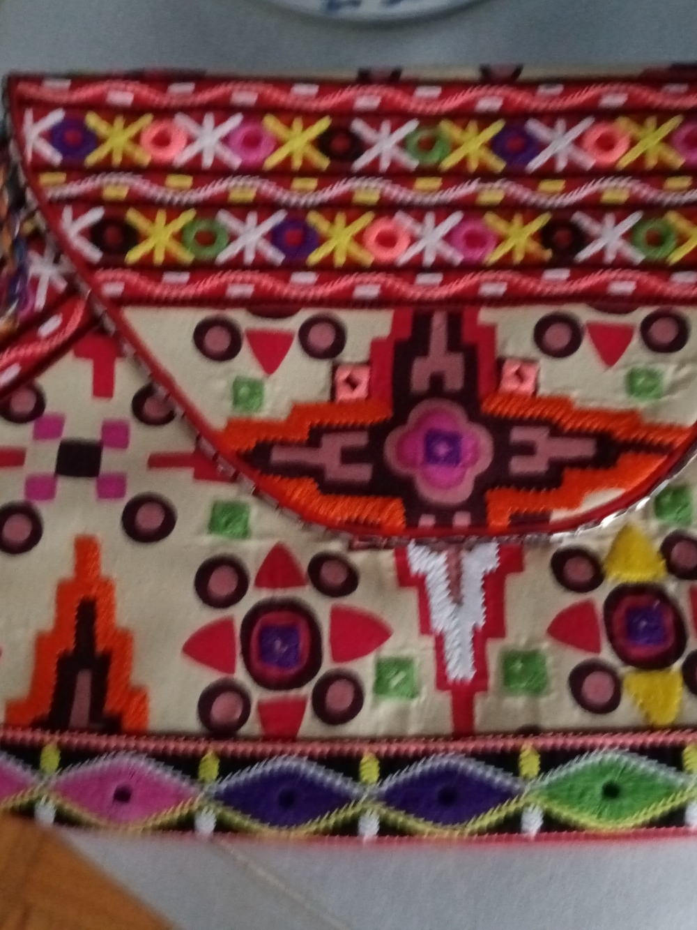 CAbi Red Multicolor Embroidered Envelope Clutch